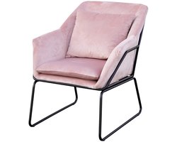 SVITA JOSIE loungestoel - gestoffeerd met armleuningen metalen frame fluwelen bekleding roze