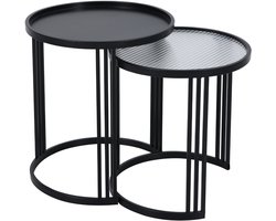 SVITA LADAR set van 2 bijzettafels - salontafels nachtkastjes klein rond modern woonkamer slaapkamer hal zwart