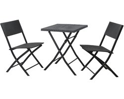 SVITA LIMA Polyrattan bistroset - balkonset klapmeubel stoel tafel tuinmeubel zwart