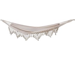 Svita Luxe hangmat met decoratieve zoom - Boho Macramé katoen beige