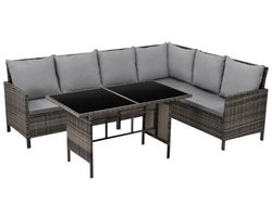 SVITA Madison Polyrattan Corner Sofa, Rattan Lounge Dining Table, Garden Furniture Set, Sofa Set, Corner Sofa (Dinner Set, Brown)