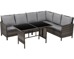 SVITA MADISON polyrattan dining set - tuinmeubelset rotan lounge hoekbank Bruin