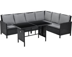 SVITA MADISON polyrattan dining set - tuinmeubelset rotan lounge hoekbank Zwart