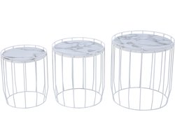 SVITA PASI set van 3 bijzettafels - salontafels nachtkastjes klein rond modern woonkamer slaapkamer hal wit