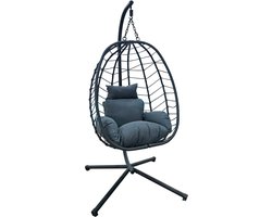 SVITA SHELLY hangstoel met frame - loungestoel hangzit hangstoel opvouwbare hangmand hangende schommel buitenstoel grijs