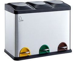 SVITA TC3X15 Prullenbak 45L - papiermand roestvrij staal pedaalemmer afvalbak recycling 45L Zilver