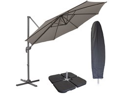 SVITA Zweefparasol 3m met beschermhoes - Parasolstandaard opvulbaar 4-delig Kantelparasol Zwenkparasol Grijs