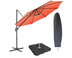 SVITA Zweefparasol 3m met beschermhoes - Parasolstandaard opvulbaar 4-delig Kantelparasol Zwenkparasol Oranje