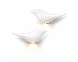 SWAXIGON Decoratieve Wandlamp Vogel met Bewegingssensor – USB Oplaadbaar – Set van 2 (Links & Rechts) WIT