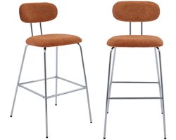 sweeek - 2 barkrukken gebogen hout walnootkleur en waterafstotende stof, poten chroom metaal - l 44 x b 51 x h 103cm - erin
