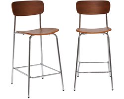 sweeek - 2 vintage barkrukken multiplex met houtfineer en metalen poten l 42,5 x b 50 x h 94cm - toby