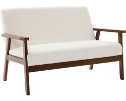sweeek - 2-zitsbank in licht walnoot gebeitst hout en bouclette stof, isak, b 114 x d 69,5 x h 73cm
