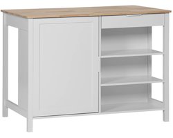 sweeek - 3 in 1 keukeneiland, opbergruimte, werkblad, eettafel, 5 planken, 1 deur, 1 lade, b 120 x d 75 x h 90cm