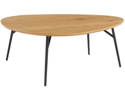 sweeek - Afgeronde driehoekige salontafel eikeneffect met zwarte metalen poten - ezia