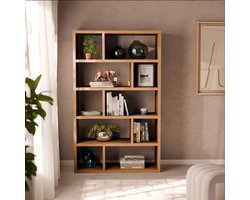 sweeek - Asymmetrische boekenkast van 5 niveaus met 10 vakken, b 111,2 x d 39 x h 190cm