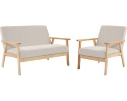 sweeek - Bank 2-zits + fauteuil, corduroy, houten poten