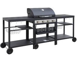 sweeek - Barbecue met 4 branders, buitenkeuken danglars, zwart staal, l 223,5 x b 60,5 x h 142 cm