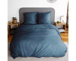 sweeek - Beddengoedset in nachtblauw microvezel, luna, voor 2-persoons