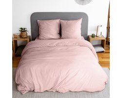 sweeek - Beddengoedset in poederroze microvezel, luna, voor 2-persoons
