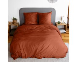 sweeek - Beddengoedset in terracotta microvezel, luna, voor 2-persoons