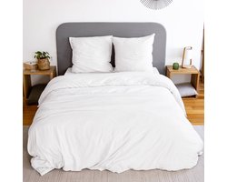 sweeek - Beddengoedset in wit microvezel, luna, voor 2-persoons