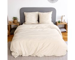 sweeek - Beddengoedset in zandkleurig microvezel, luna, voor 2-persoons