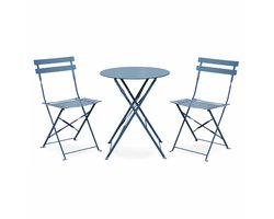 sweeek - Bistrotuinset ronde metalen tafel met twee stoelen inklapbaar - emilia