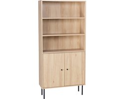 sweeek - Boekenkast met 2 deurtjes en planken gegroefd houtdecor 80cm - braga