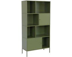 sweeek - Boekenkast met 8 vakken en 2 deurtjes van metaal, industrieel - oklahoma