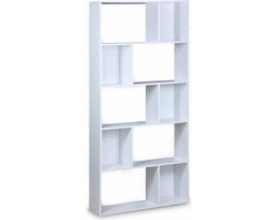 sweeek - Boekenkast met asymmetrisch ontwerp - pieter - 5 legplanken, 10 opbergvakken, 83x23x173cm