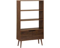 sweeek - Boekenkast met walnootkleurig hout, 2 deuren, 3 niveaus