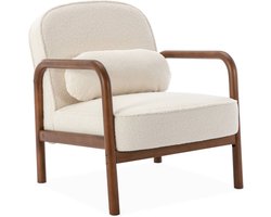 sweeek - Boucléstof fauteuil in licht walnoot gebeitst heveahout