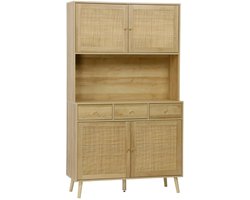 sweeek - Buffetkast met 4 deuren 3 lades 1 open vak houtdecor en rotan 110cm - bohème