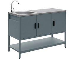 sweeek - Buitenkeukenmodule met gootsteen 3 deuren en 1 plank staal 120x51x112,5 cm - naxos