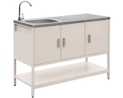 sweeek - Buitenkeukenmodule met gootsteen 3 deuren en 1 plank staal 120x51x112,5 cm - naxos