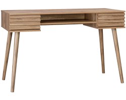 sweeek - Bureau met houteffect, 2 lades, madere, 1 kastje, geribbelde voorkant, 120 x 55 x 76,5 cm