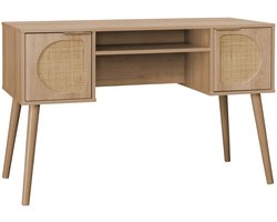 sweeek - Bureau met houten effect en rotan eva 2 lades, 120 x 55 x 76,5 cm