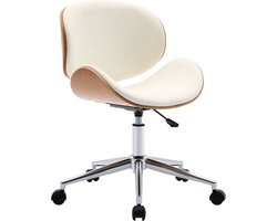 sweeek - Bureaustoel met wielen, gebogen hout en kunstlederen afwerking