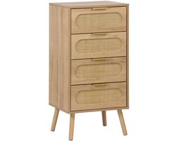 sweeek - Commode chiffonnier hout effect en rotan 4 lades naturel, handgreep in goudkleurig metaal - l 48 x p 39,5 x h 96 cm - eva