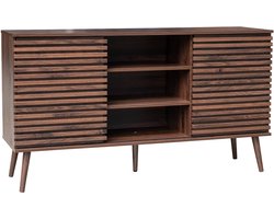 sweeek - Dressoir 2 schuifdeuren en planken gegroefde houtlook 140cm - madere