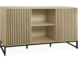 sweeek - Dressoir in moderne stijl met 2 deuren in gegroefd houteffect, druksysteem, zwart metalen poten l 140