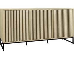 sweeek - Dressoir in moderne stijl met 3 deuren in gegroefd houteffect, druksysteem, zwart metalen poten b 160