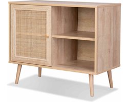 sweeek - Dressoir met 1 deur en plank houtdecor en rotan 80cm - bohème
