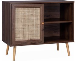 sweeek - Dressoir met 1 deur en plank houtdecor en rotan 80cm - bohème