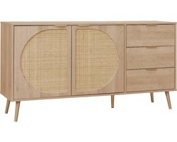 sweeek - Dressoir met 2 deuren 3 lades houtlook en rotan 150cm - eva