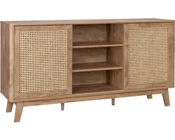 sweeek - Dressoir met 2 schuifdeuren en legplanken, houteffect en rietmotief, 150cm