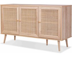 sweeek - Dressoir met 3 deuren houtdecor en rotan 120cm - bohème