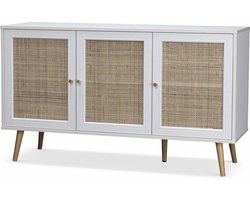 sweeek - Dressoir met 3 deuren houtdecor en rotan 120cm - bohème