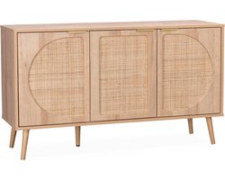 sweeek - Dressoir met 3 deuren houtlook en rotan 120cm - eva