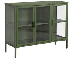 sweeek - Dressoir met vitrine gehard glas en staal 3 deuren 4 vakken 100cm - arkansas